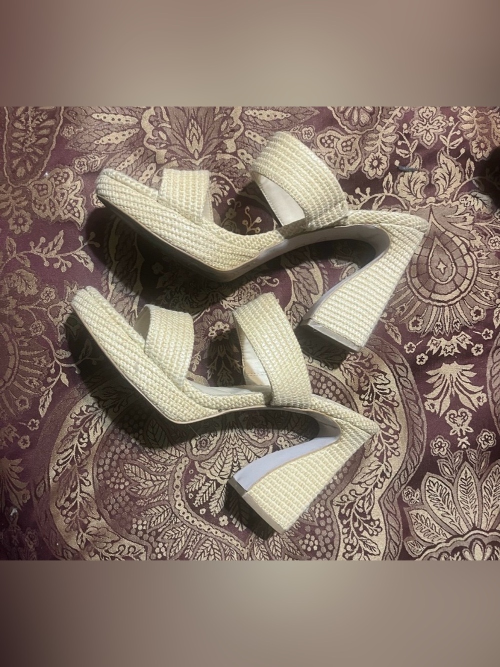 Jessica Simpson Cream Woven Block Heels
